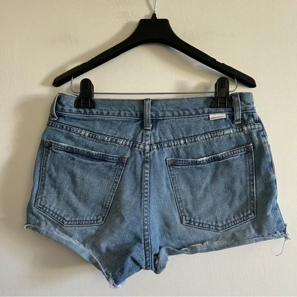 Billabong Drift Away Blue Denim Distressed Boho Beach Jean Shorts size 27 - Picture 2 of 6